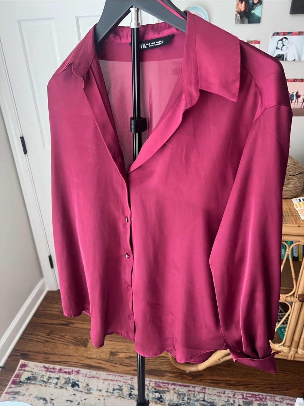 Zara Deep Fuchsia Satin Button-Down Shirt